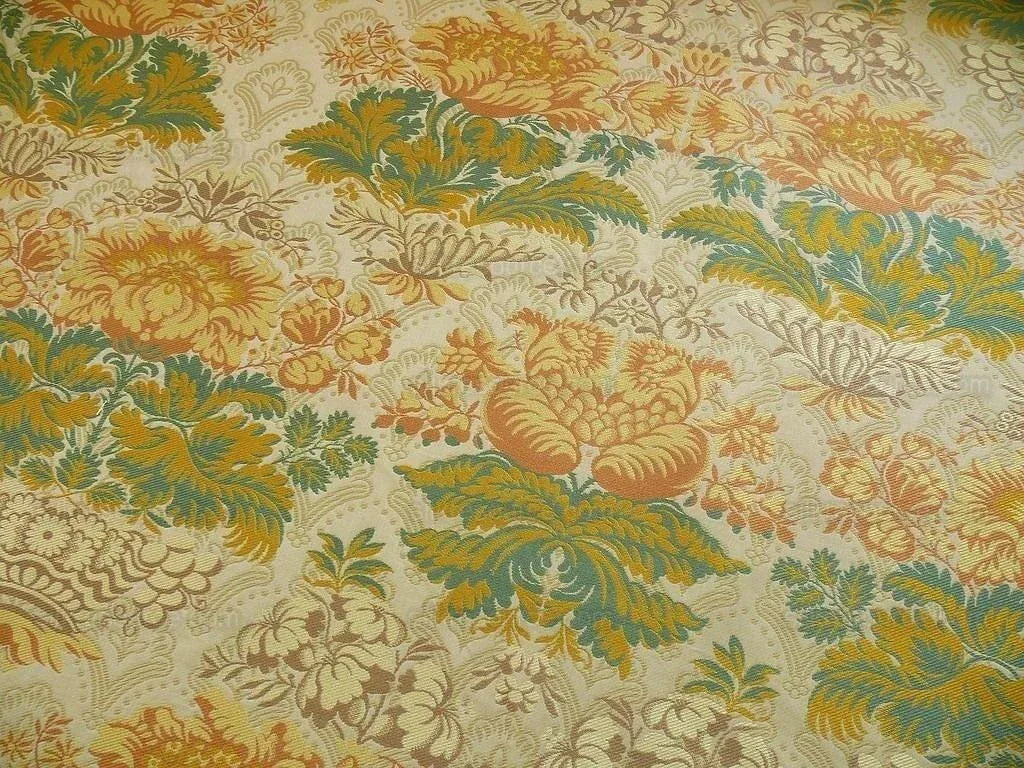 By yard Lee Jofa Hermitage Damask Rust Emerald Green Gold Lampas Cotton MSRP 228/y