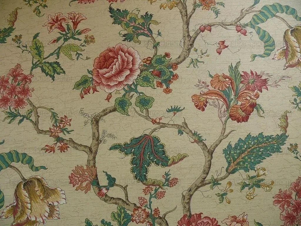 mAGNIFICent!! LEE JOFA GUGARAT LINEN PEONY TREE OF LIFE STRAW BE