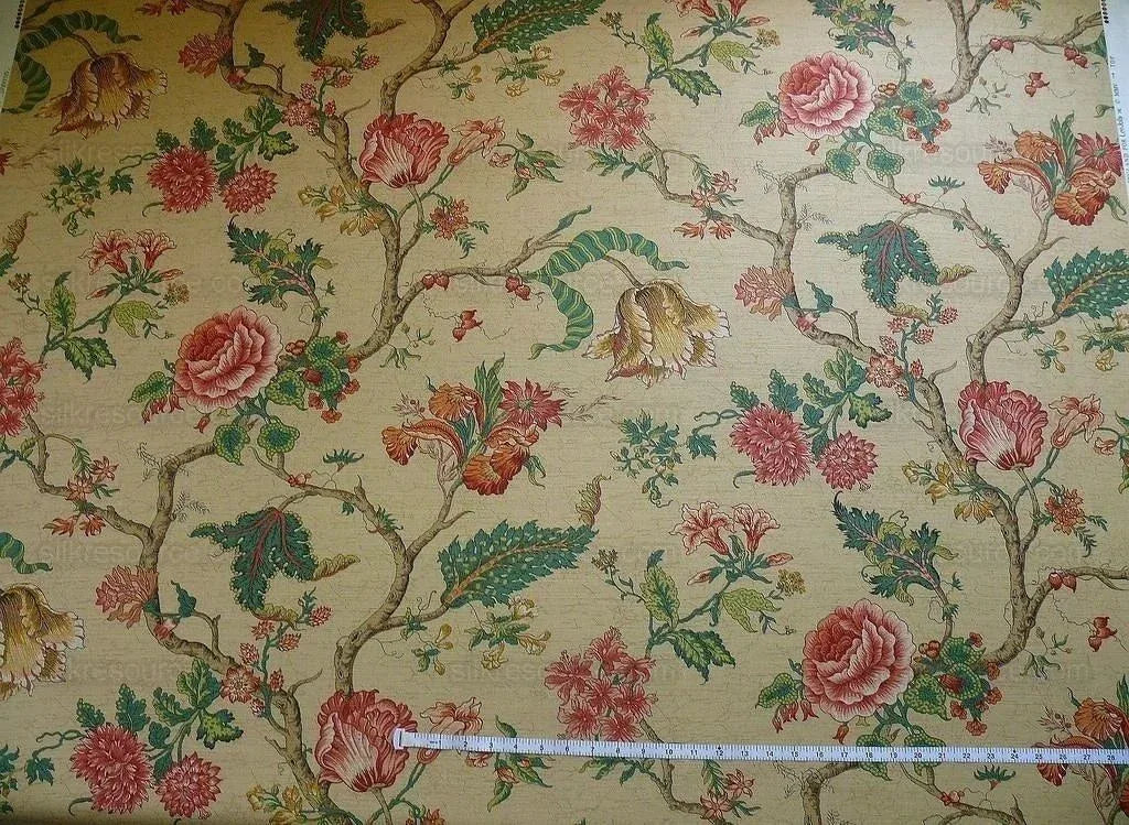 Magnificent!! Lee Jofa Gugarat Linen Peony Tree Of Life Straw Beige