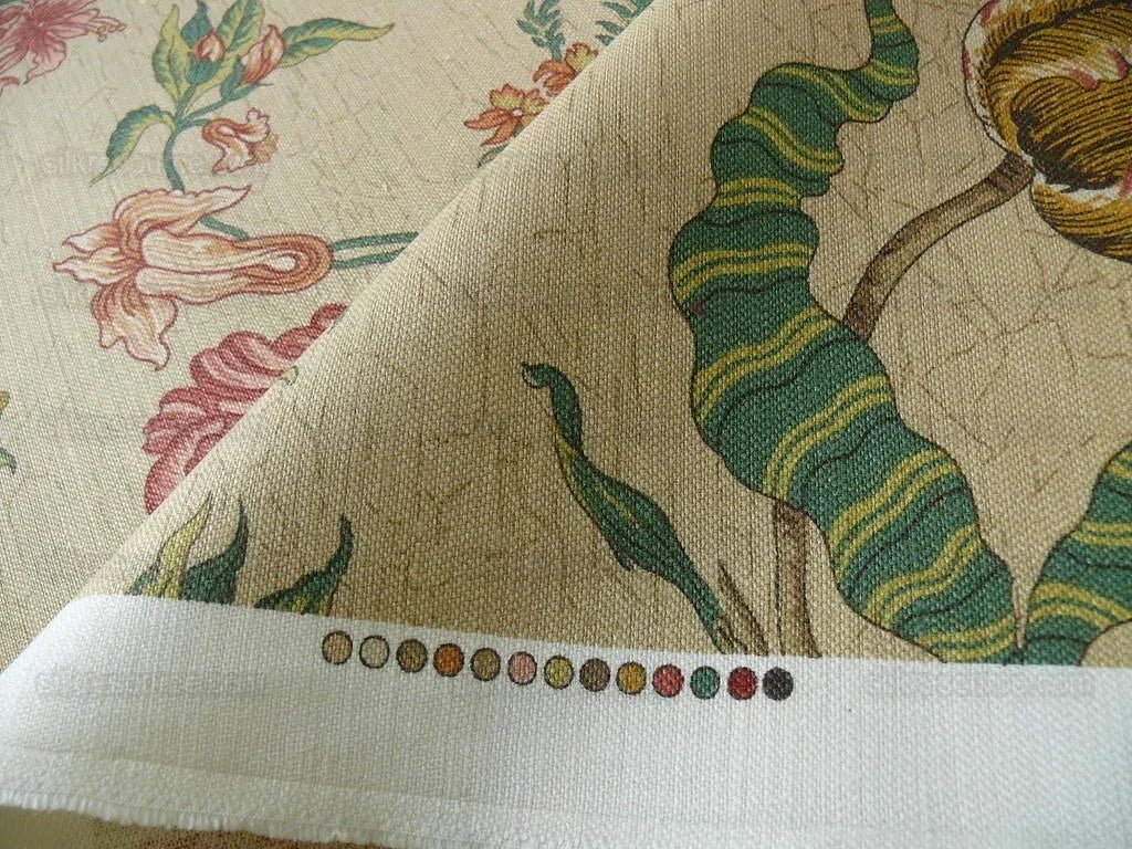 Magnificent!! Lee Jofa Gugarat Linen Peony Tree Of Life Straw Beige