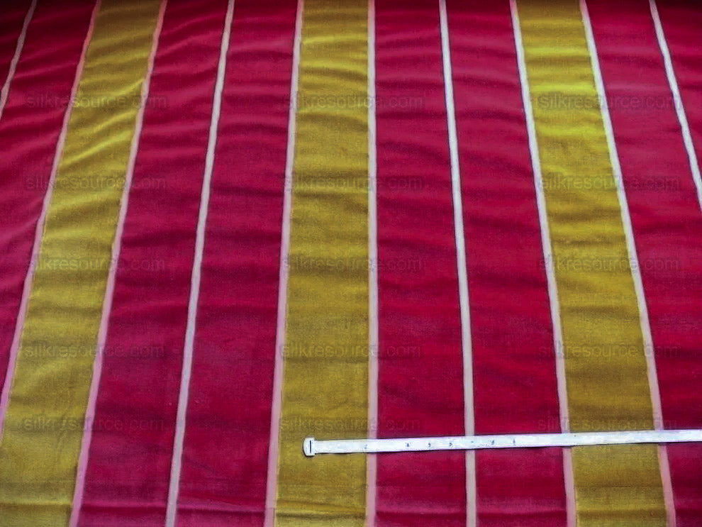 Lee Jofa Millais Velvet Poppy Red Gold Wide Stripe Cotton Cut Velvet MSRP USD278/Yard