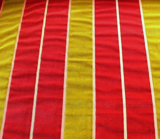 LEE JOFA MILLAIS VELVET POPPY RED GOLD WIDE STRIPE CUT VELVET