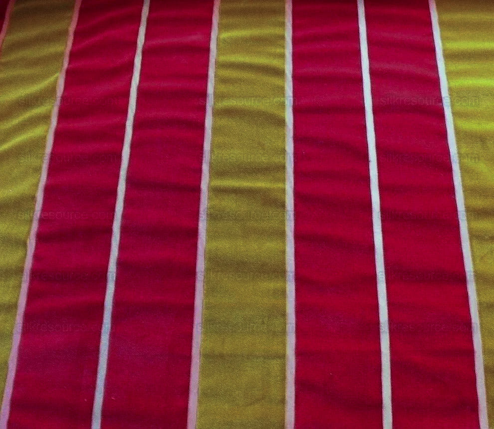 Lee Jofa Millais Velvet Poppy Red Gold Wide Stripe Cotton Cut Velvet MSRP USD278/Yard