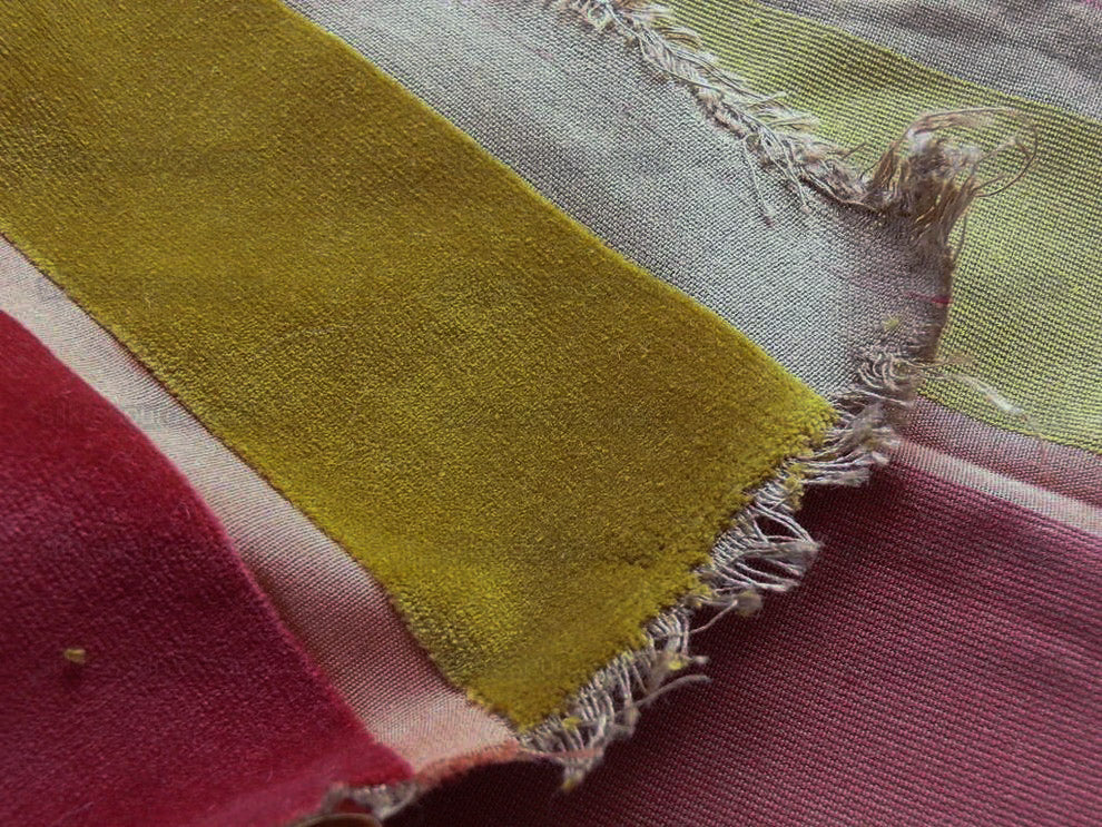 Lee Jofa Millais Velvet Poppy Red Gold Wide Stripe Cotton Cut Velvet MSRP USD278/Yard