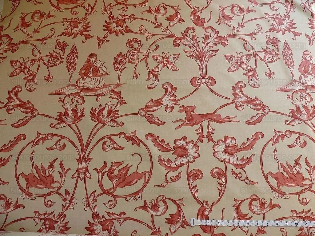 Lee Jofa Dambura Print Monkey Griffin Deer Music Toile Cotton Chintz Red Madder