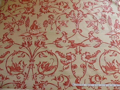 Lee Jofa Dambura Print Monkey Griffin Deer Music Toile Cotton Chintz Red Madder