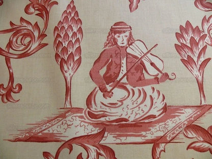 Lee Jofa Dambura Print Monkey Griffin Deer Music Toile Cotton Chintz Red Madder