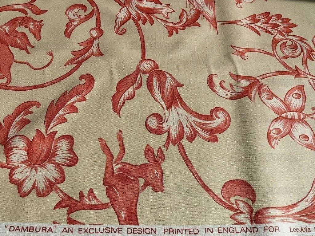 Lee Jofa Dambura Print Monkey Griffin Deer Music Toile Cotton Chintz Red Madder