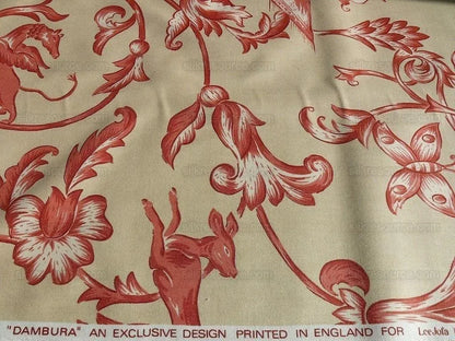 Lee Jofa Dambura Print Monkey Griffin Deer Music Toile Cotton Chintz Red Madder
