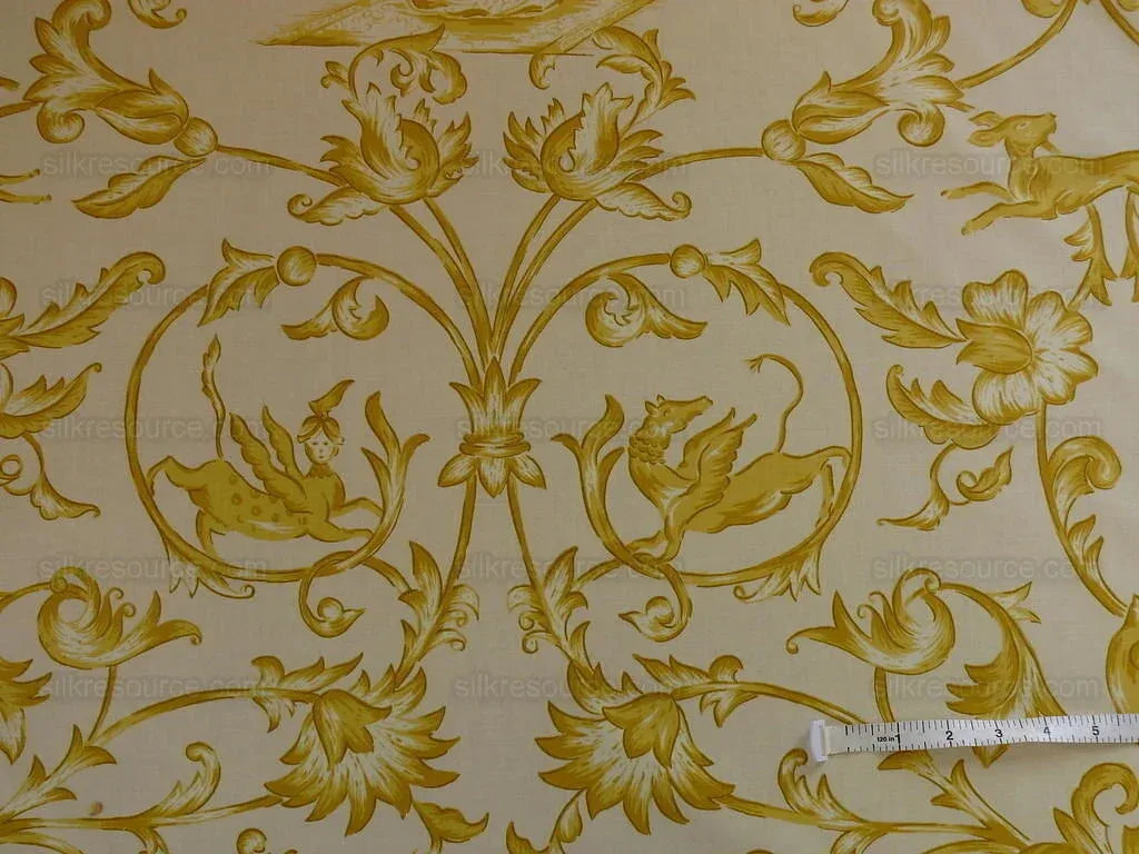 Lee Jofa Dambura Print Monkey Griffin Lemon Zest Yellow Deer Music Toile Cotton Chintz