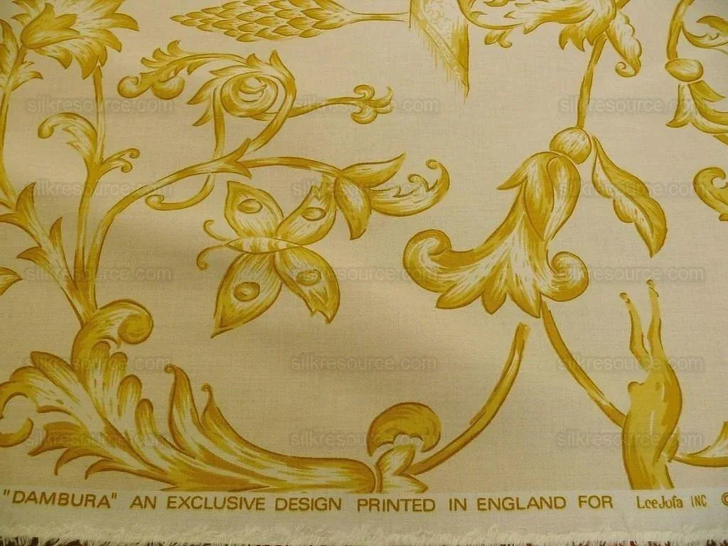 Lee Jofa Dambura Print Monkey Griffin Lemon Zest Yellow Deer Music Toile Cotton Chintz