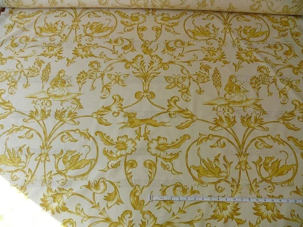 Lee Jofa Dambura Print Monkey Griffin Lemon Zest Yellow Deer Music Toile Cotton Chintz