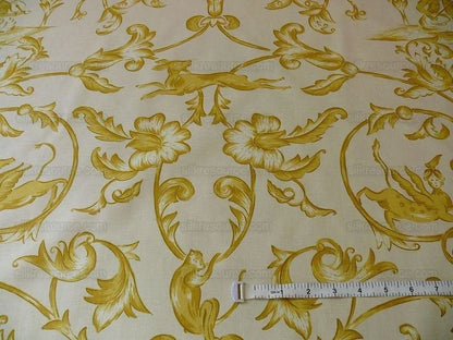 Lee Jofa Dambura Print Monkey Griffin Lemon Zest Yellow Deer Music Toile Cotton Chintz