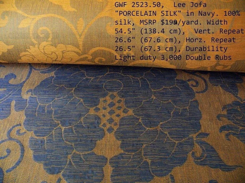 Bty Lee Jofa Porcelain Silk Navy Chinoserie Lotus Peony MSRP USD 190Y