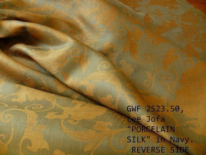 Bty Lee Jofa Porcelain Silk Navy Chinoserie Lotus Peony MSRP USD 190Y