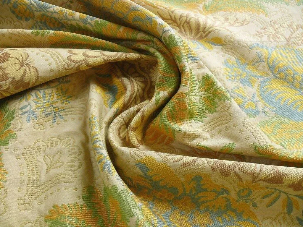 Bty Lee Jofa Hermitage Damask Slate Blue Gold Renaissance Lampas Cotton MSRP USD 228/Y