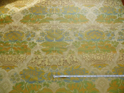 Bty Lee Jofa Hermitage Damask Slate Blue Gold Renaissance Lampas Cotton MSRP USD 228/Y