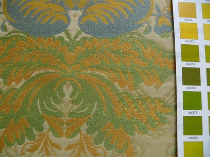 Bty Lee Jofa Hermitage Damask Slate Blue Gold Renaissance Lampas Cotton MSRP USD 228/Y