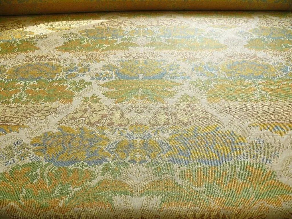 Bty Lee Jofa Hermitage Damask Slate Blue Gold Renaissance Lampas Cotton MSRP USD 228/Y