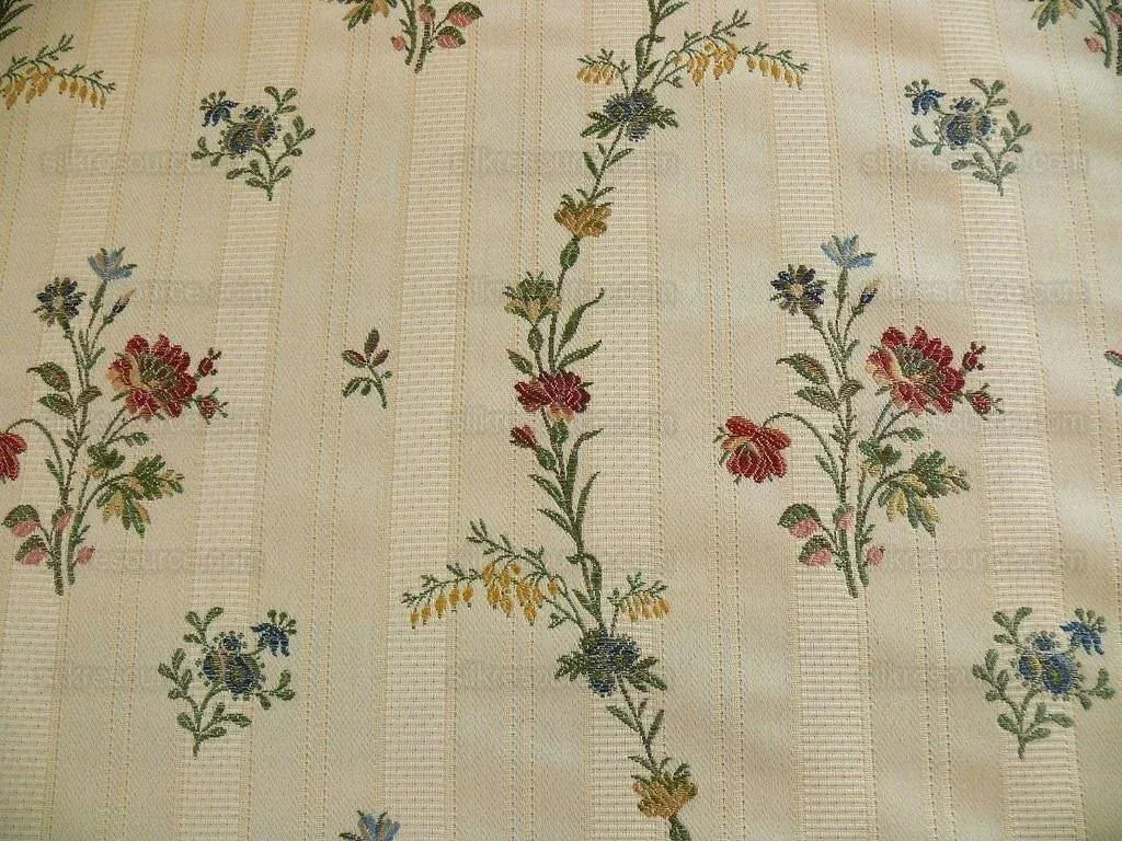 Lee Jofa Carlotta Lampas Stripe Flower Garlnd Jewel Red Blue Bty