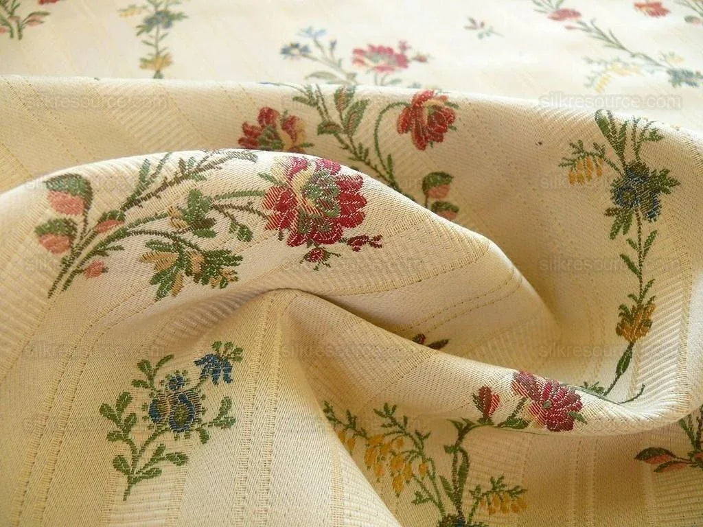 Lee Jofa Carlotta Lampas Stripe Flower Garlnd Jewel Red Blue Bty