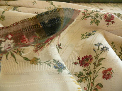 Lee Jofa Carlotta Lampas Stripe Flower Garlnd Jewel Red Blue Bty