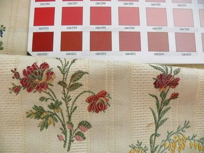 Lee Jofa Carlotta Lampas Stripe Flower Garlnd Jewel Red Blue Bty