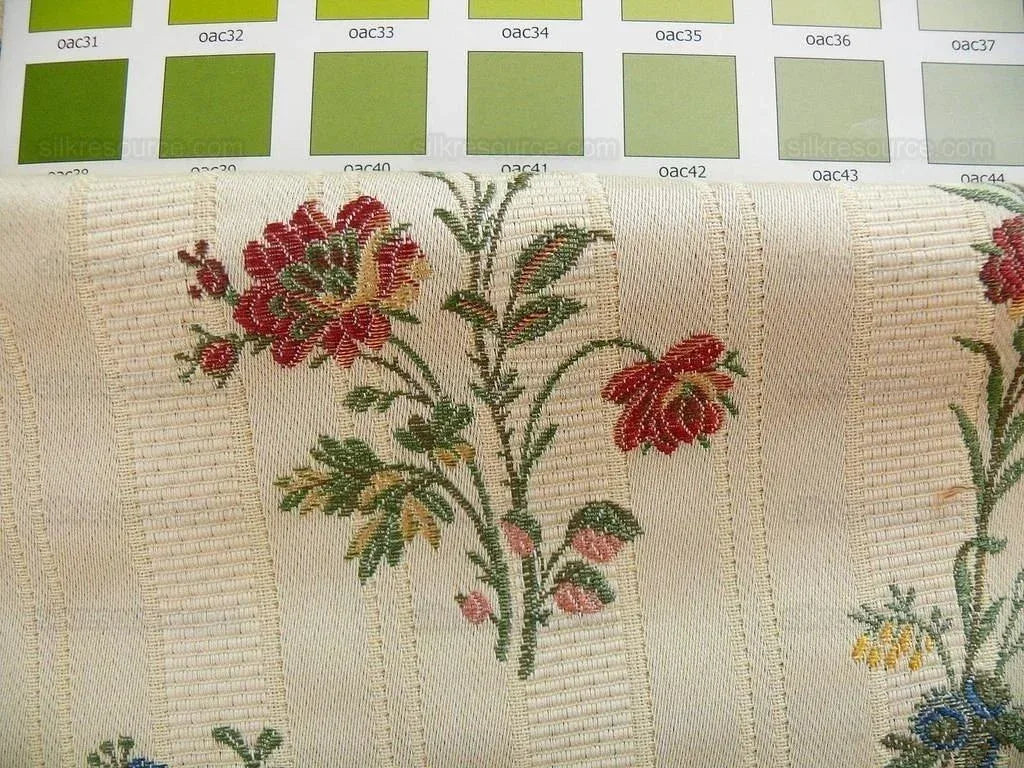 Lee Jofa Carlotta Lampas Stripe Flower Garlnd Jewel Red Blue Bty