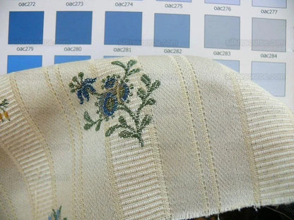 Lee Jofa Carlotta Lampas Stripe Flower Garlnd Jewel Red Blue Bty