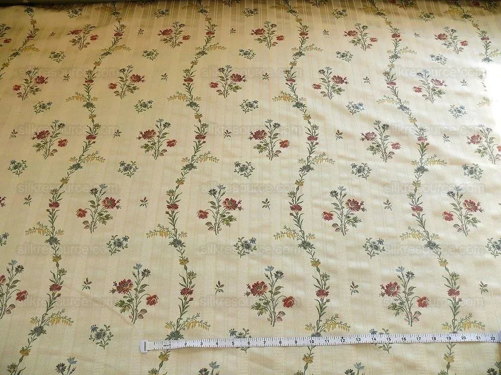 Lee Jofa Carlotta Lampas Stripe Flower Garlnd Jewel Red Blue Bty