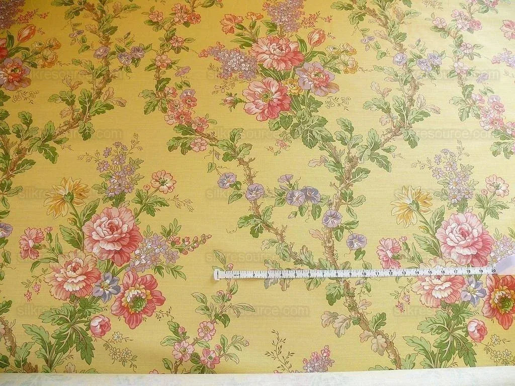 by yard Lee Jofa Ramage Print jasmine Yellow Linen Chintz Tree Of Life MSRP USD 176/y