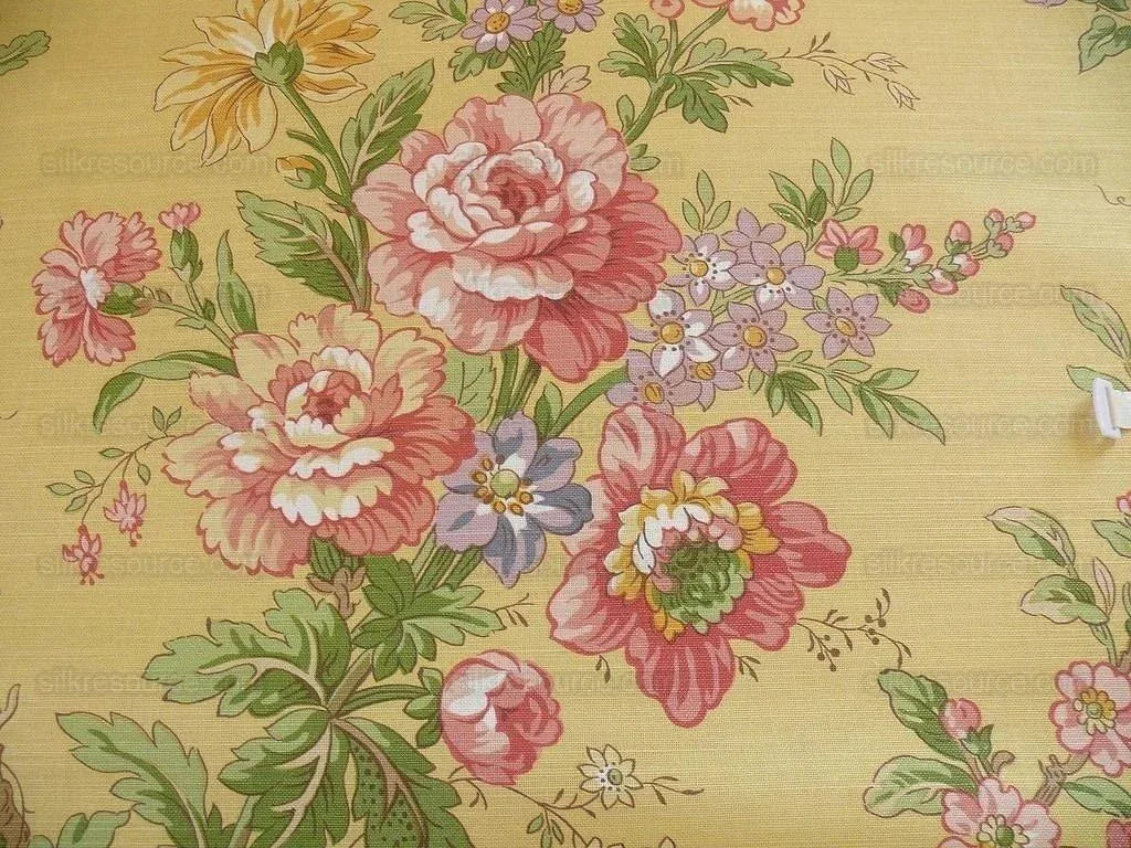 by yard Lee Jofa Ramage Print jasmine Yellow Linen Chintz Tree Of Life MSRP USD 176/y