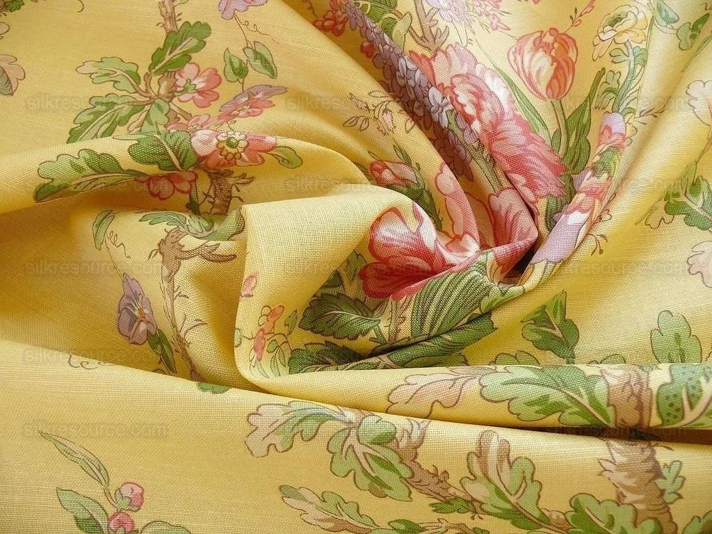 by yard Lee Jofa Ramage Print jasmine Yellow Linen Chintz Tree Of Life MSRP USD 176/y