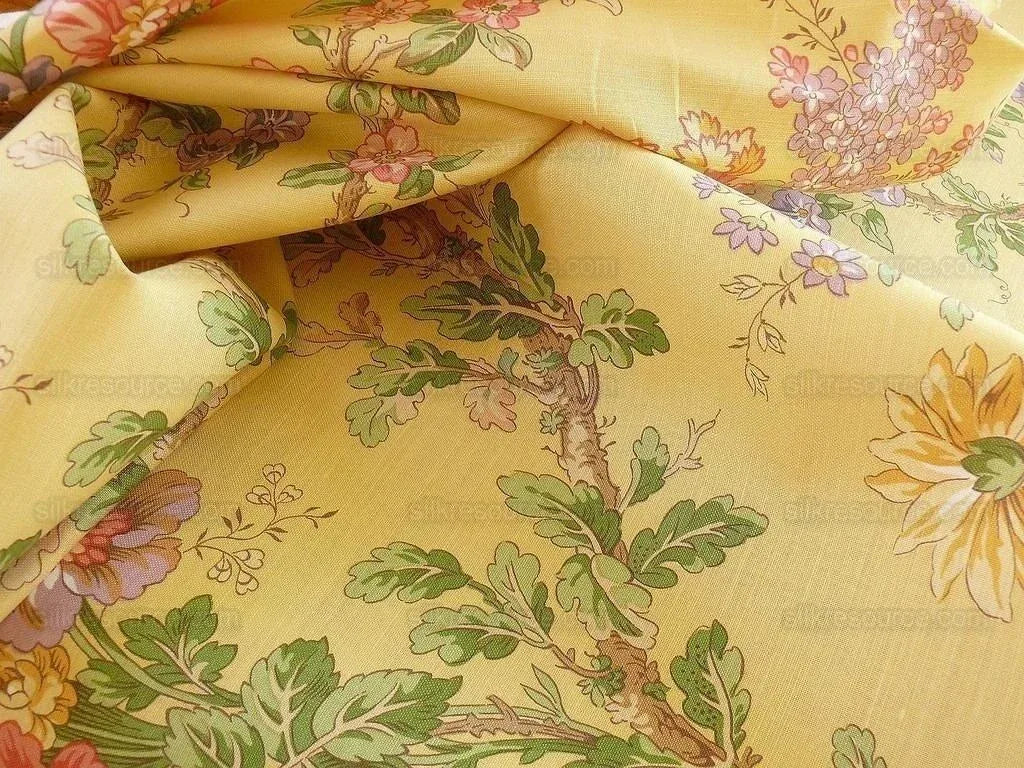 by yard Lee Jofa Ramage Print jasmine Yellow Linen Chintz Tree Of Life MSRP USD 176/y