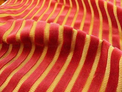 Kravet Design Cut Velvet Stripe Ruby Red Gold Bty MSRP USD 169/Y!