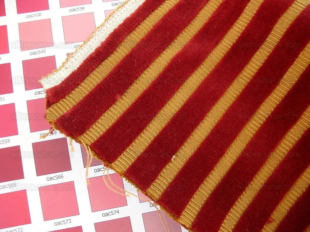 Kravet Design Cut Velvet Stripe Ruby Red Gold Bty MSRP USD 169/Y!