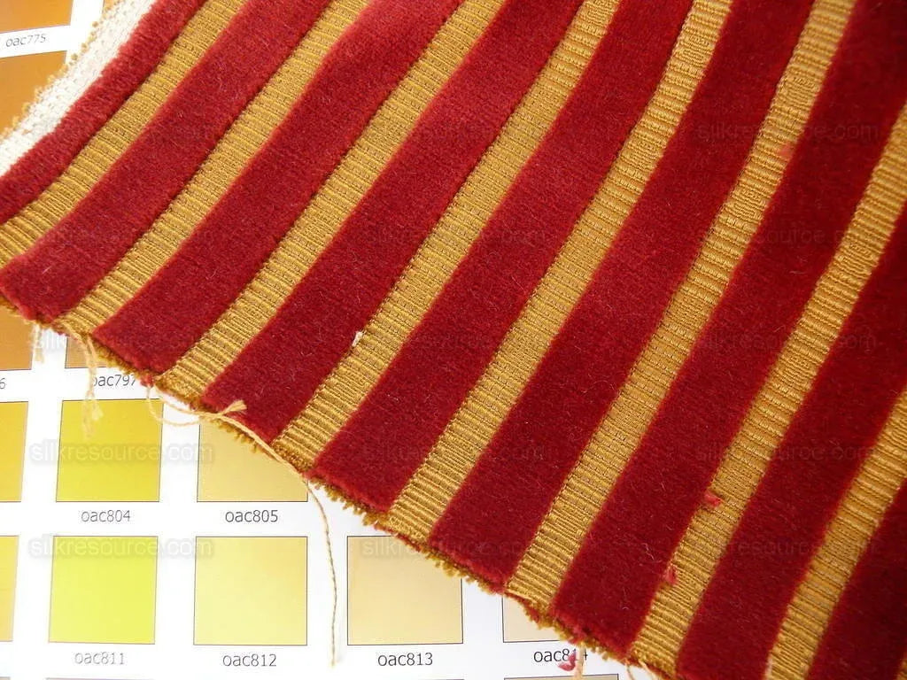 Kravet Design Cut Velvet Stripe Ruby Red Gold Bty MSRP USD 169/Y!