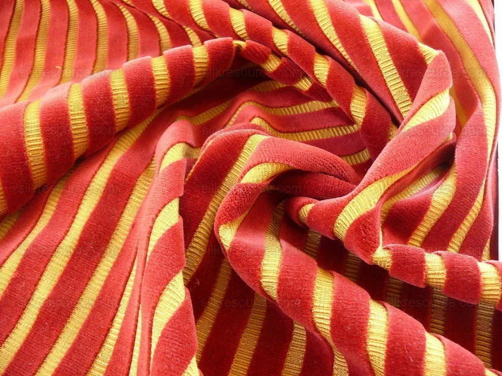 Kravet Design Cut Velvet Stripe Ruby Red Gold Bty MSRP USD 169/Y!