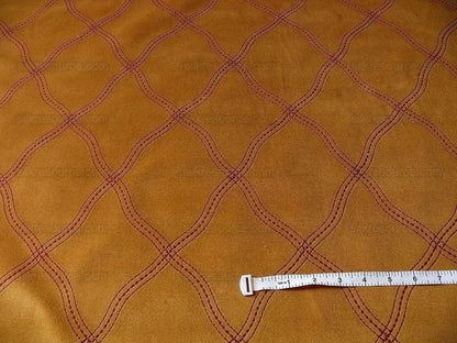 5.4y Lee Jofa Lantana Velvet Gold Red Lattice Embroidery Cotton