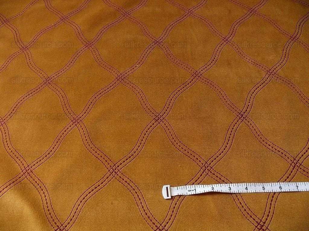 4y Lee Jofa Lantana Velvet Gold Red Lattice Embroidery Cotton