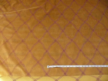 5.4y Lee Jofa Lantana Velvet Gold Red Lattice Embroidery Cotton