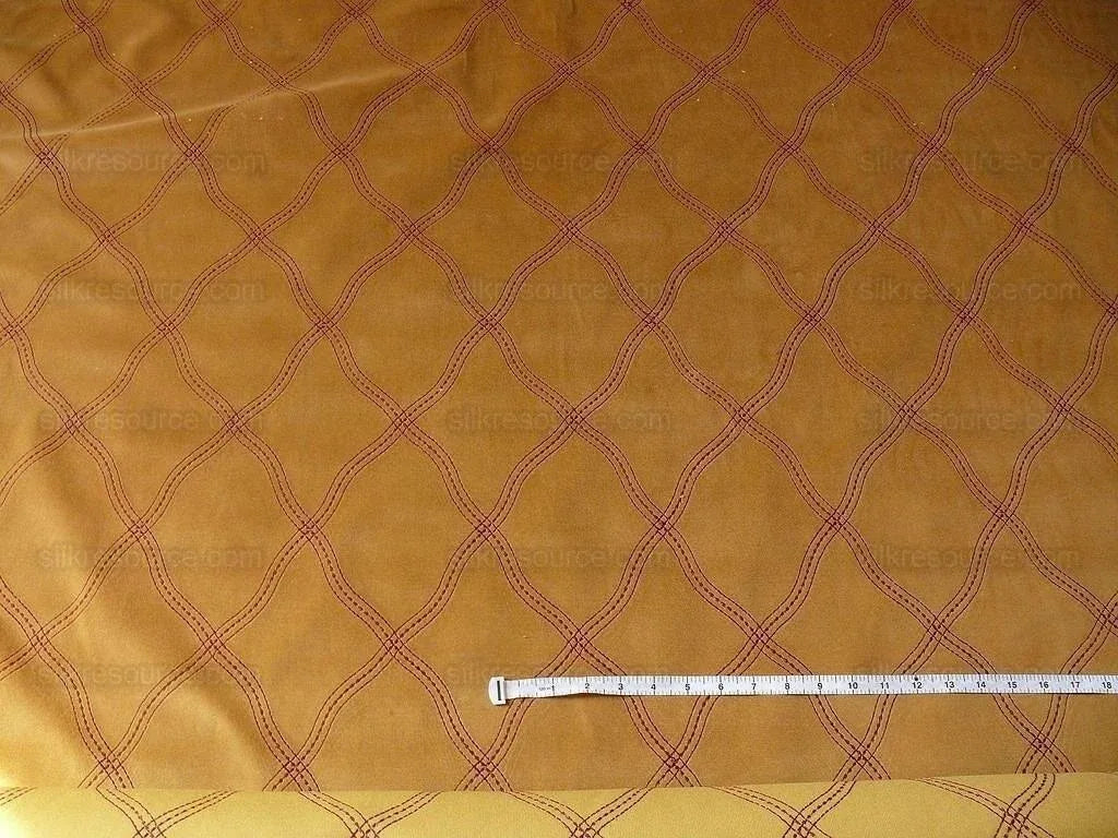 4y Lee Jofa Lantana Velvet Gold Red Lattice Embroidery Cotton