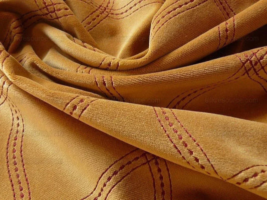 4y Lee Jofa Lantana Velvet Gold Red Lattice Embroidery Cotton