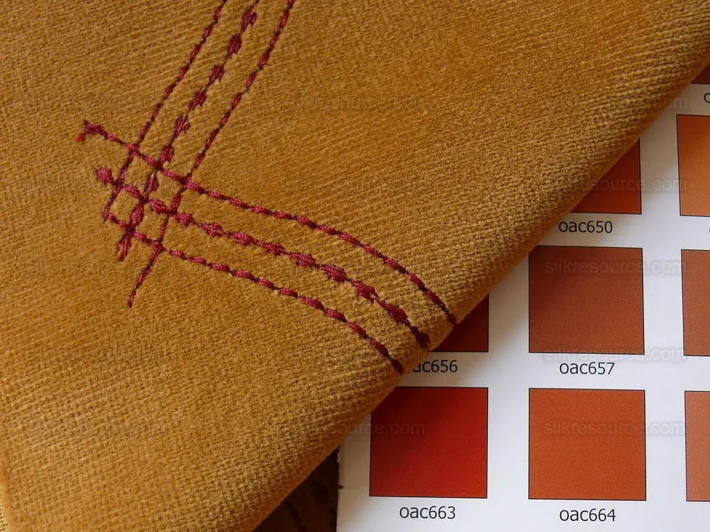 5.4y Lee Jofa Lantana Velvet Gold Red Lattice Embroidery Cotton