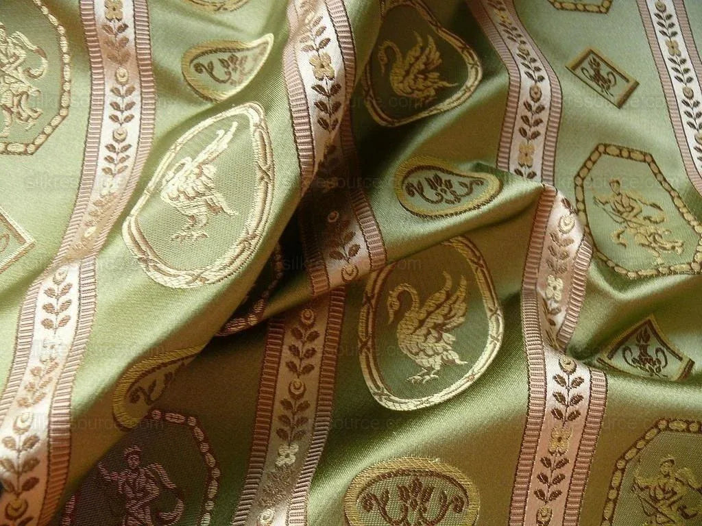 1.625Yd Lee Jofa Le Cygne Stripe Neo Classic Leeda Swan "Vert" Green Silk MSRP USD 276Y