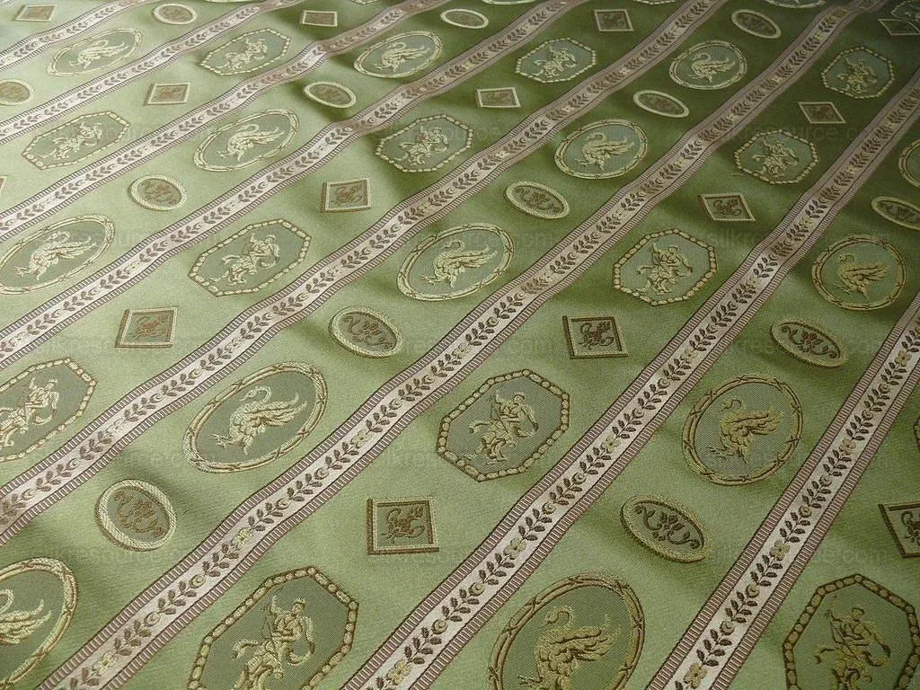 1.625Yd Lee Jofa Le Cygne Stripe Neo Classic Leeda Swan "Vert" Green Silk MSRP USD 276Y