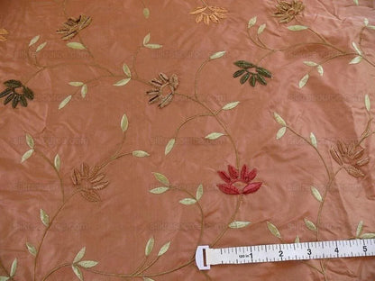 Kravet Silk Taffeta Chenille Flower Copper Red 7.5y