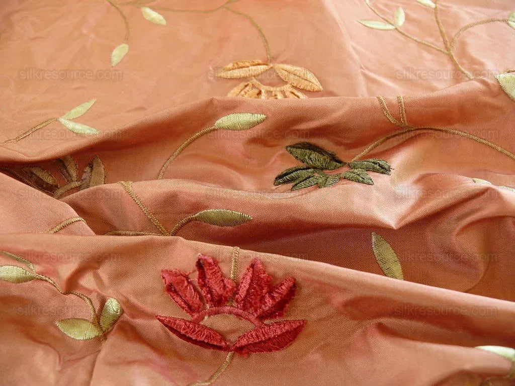 Kravet Silk Taffeta Chenille Flower Copper Red 7.5y