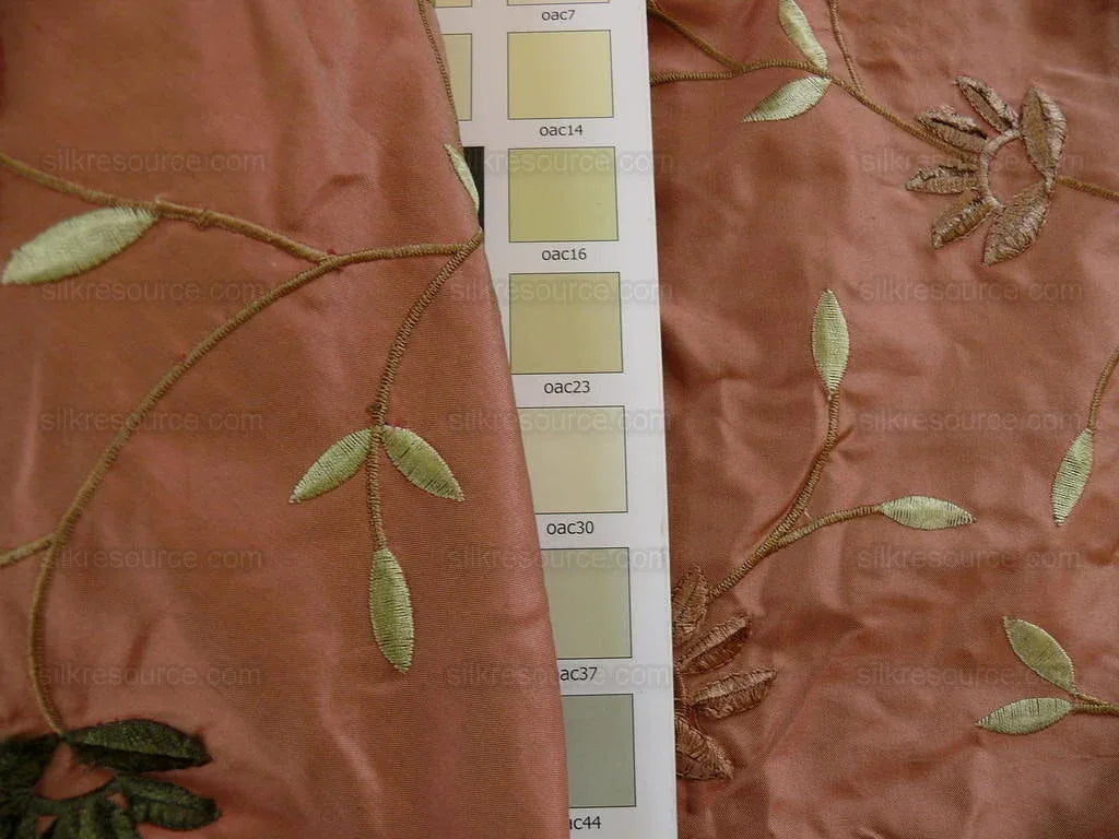 Kravet Silk Taffeta Chenille Flower Copper Red 7.5y