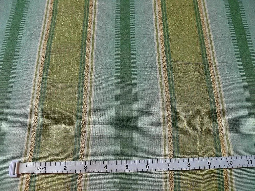 Lee Jofa Bancroft Stripe Leaf Mint Green Blue &amp; Gold Linen Stripe France